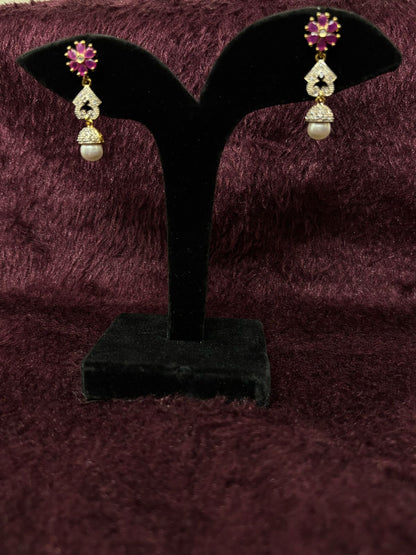 Elegant Ruby &  Pearl Drop Earrings