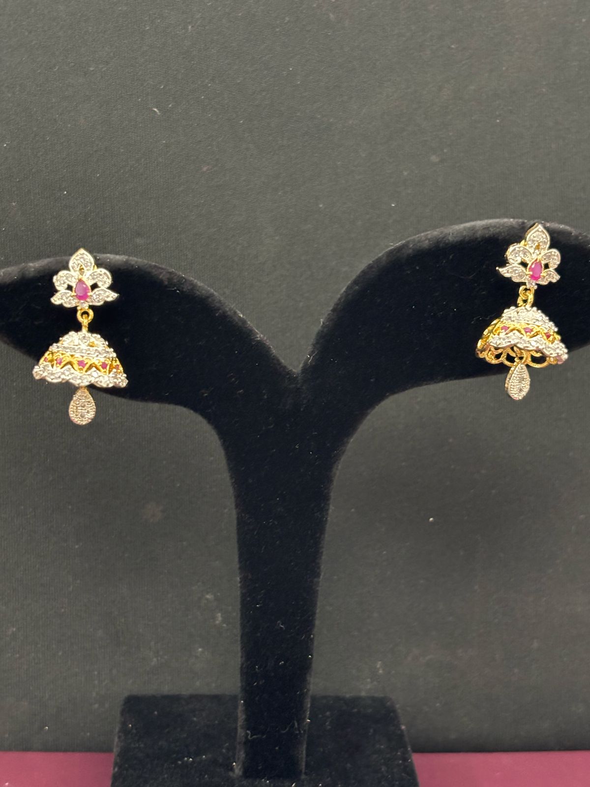 Floral Ruby AD Jhumka Earrings