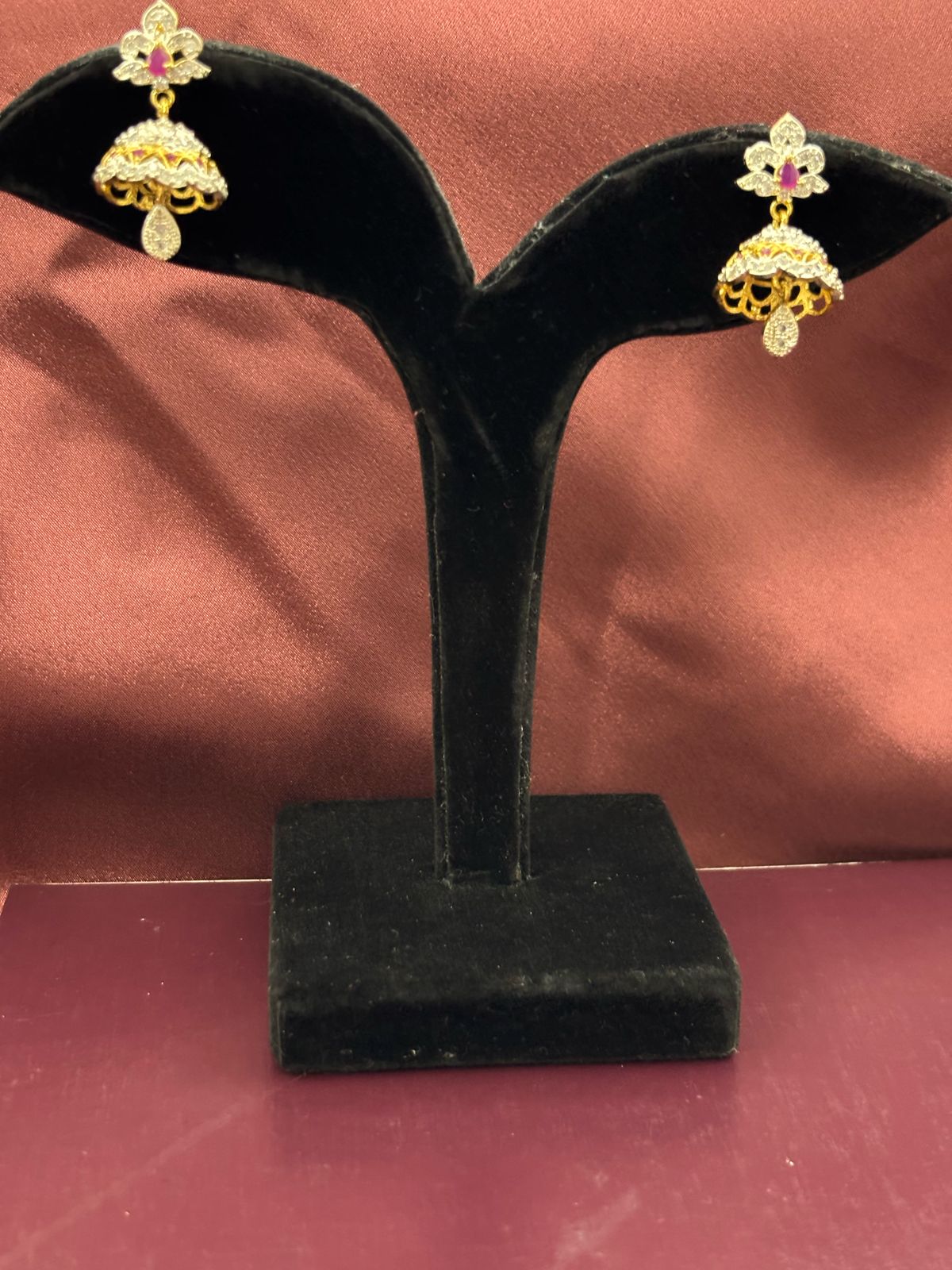 Floral Ruby AD Jhumka Earrings