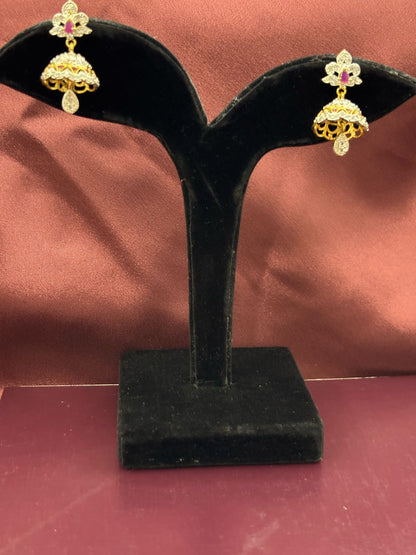 Floral Ruby AD Jhumka Earrings