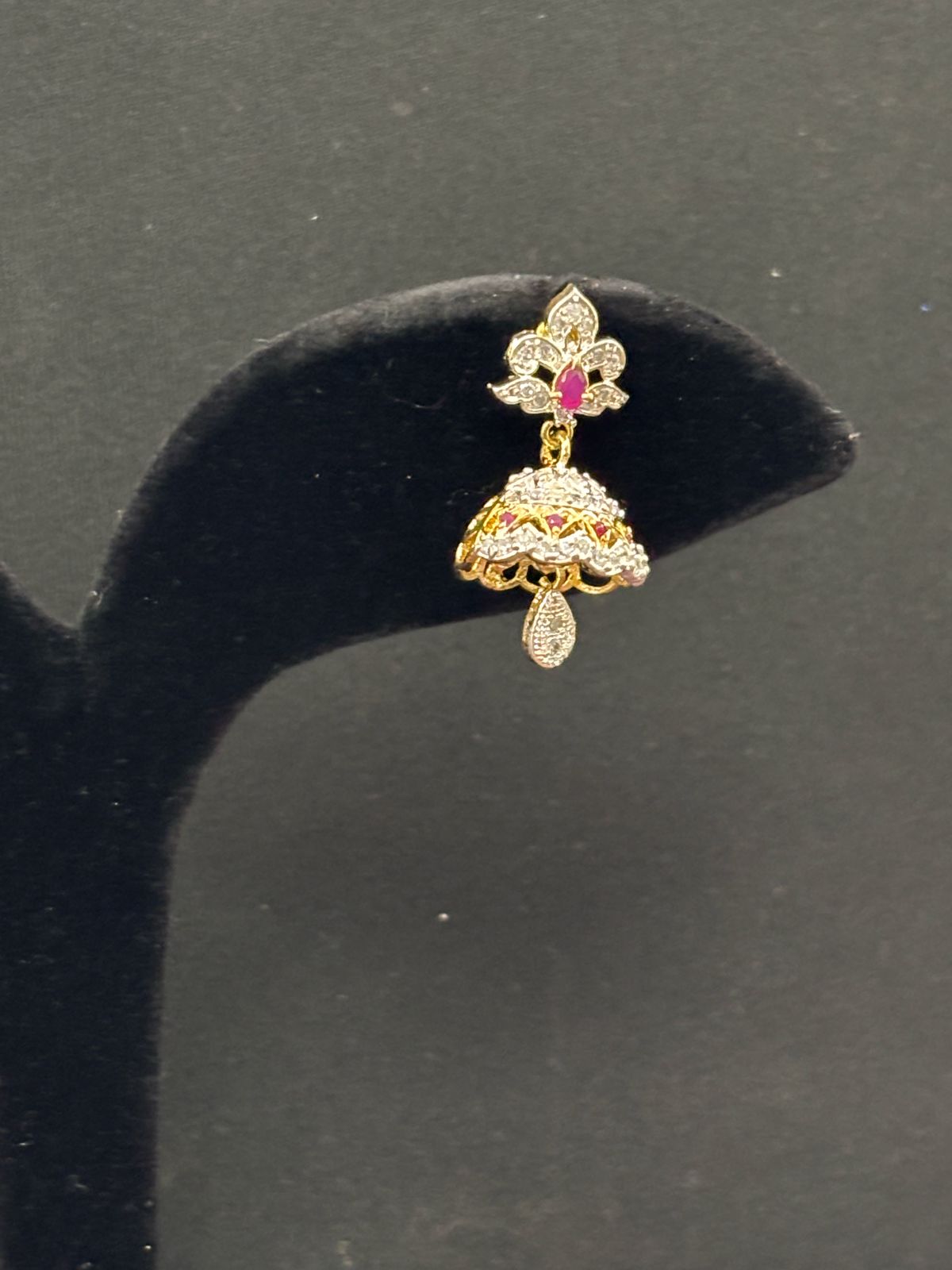 Floral Ruby AD Jhumka Earrings