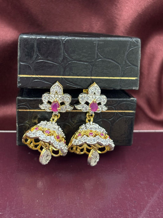 Floral Ruby AD Jhumka Earrings